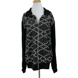 Puma Track Jacket Women L Large Spotted Full Zip Lightweight Fleece Lined Collar